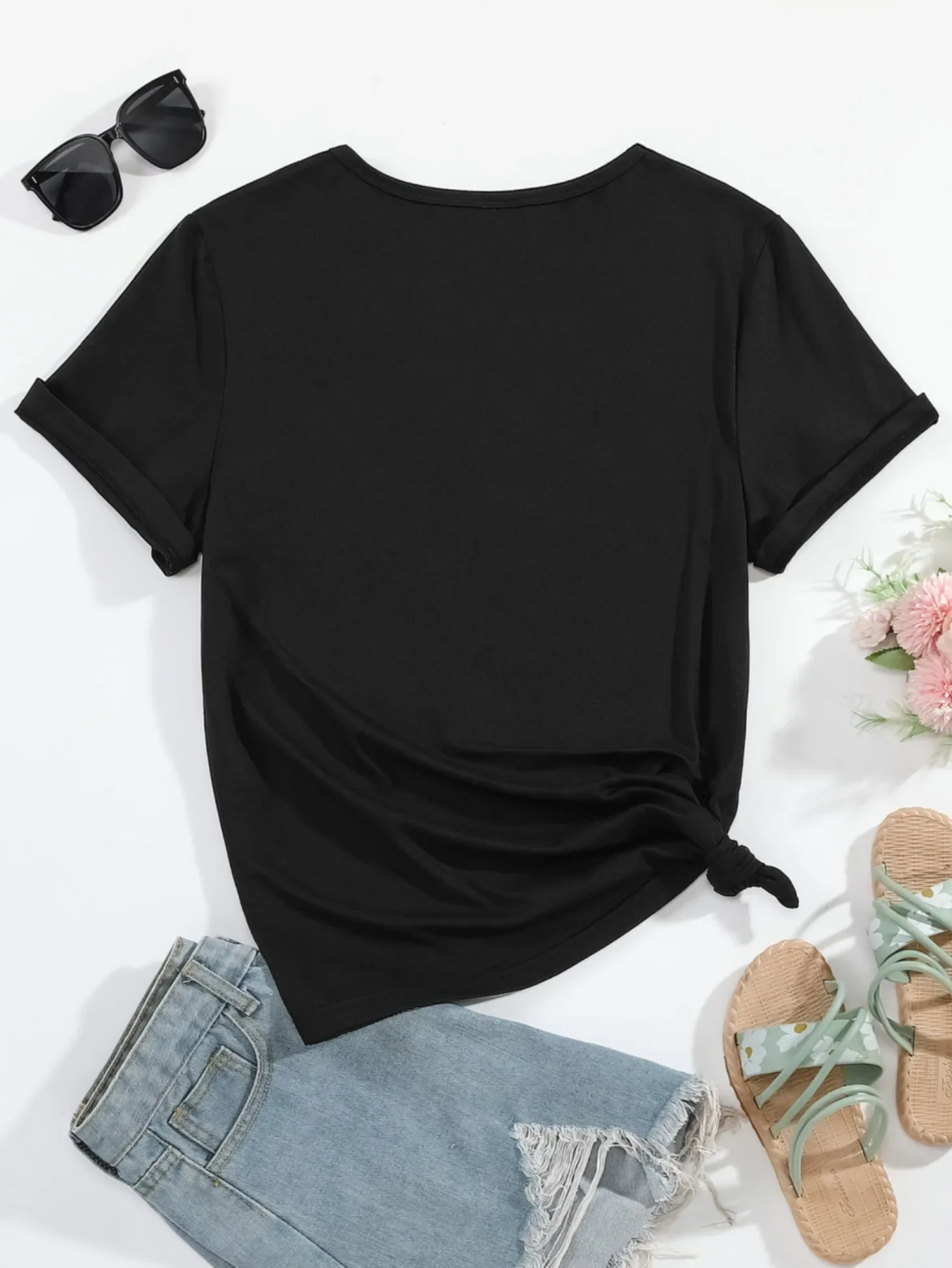 Damska koszulka z krótkim rękawem, okrągły dekolt, graficzny nadruk, wygodna na każdą porę roku, w stylu Harajuku z zabawnymi kredkami i gwiazdkami.