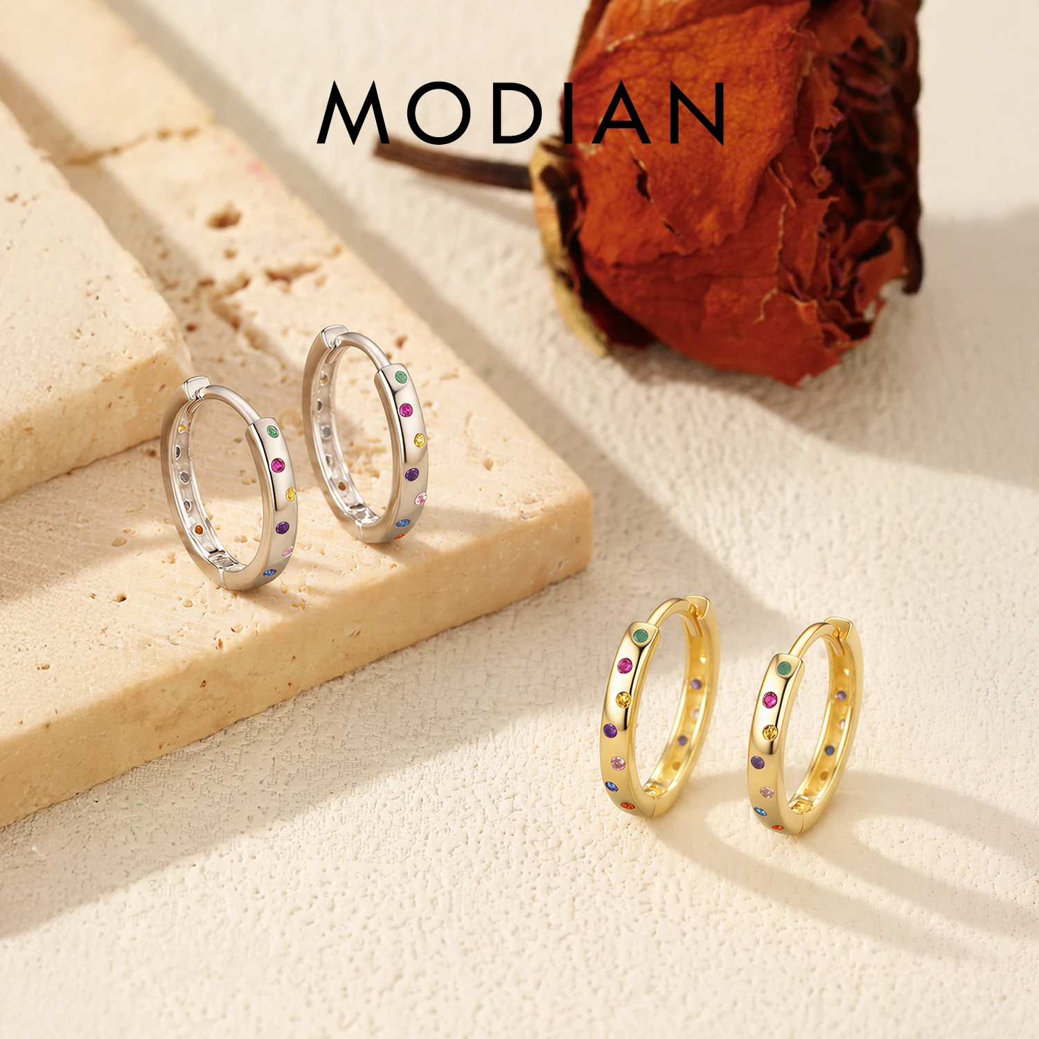MODIAN Real 925 Sterling Silver Simple Circle Rainbow Color Zirconia Hoop Earrings For Women Elegant Trendy Fine Jewelry Brincos