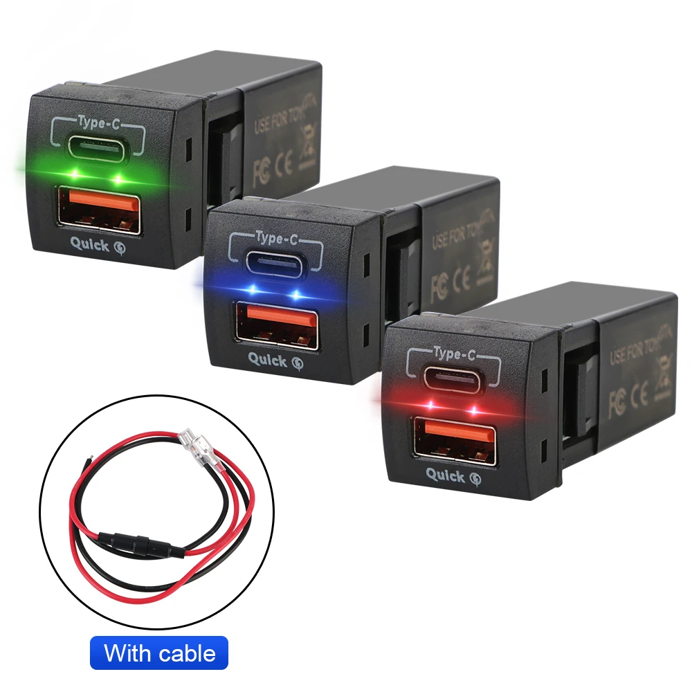 Voltmeter Quick Charge New For Toyota Mobile Phone Accessories Power Socket QC3.0 USB Type-C PD 12V 48W Fast Charger