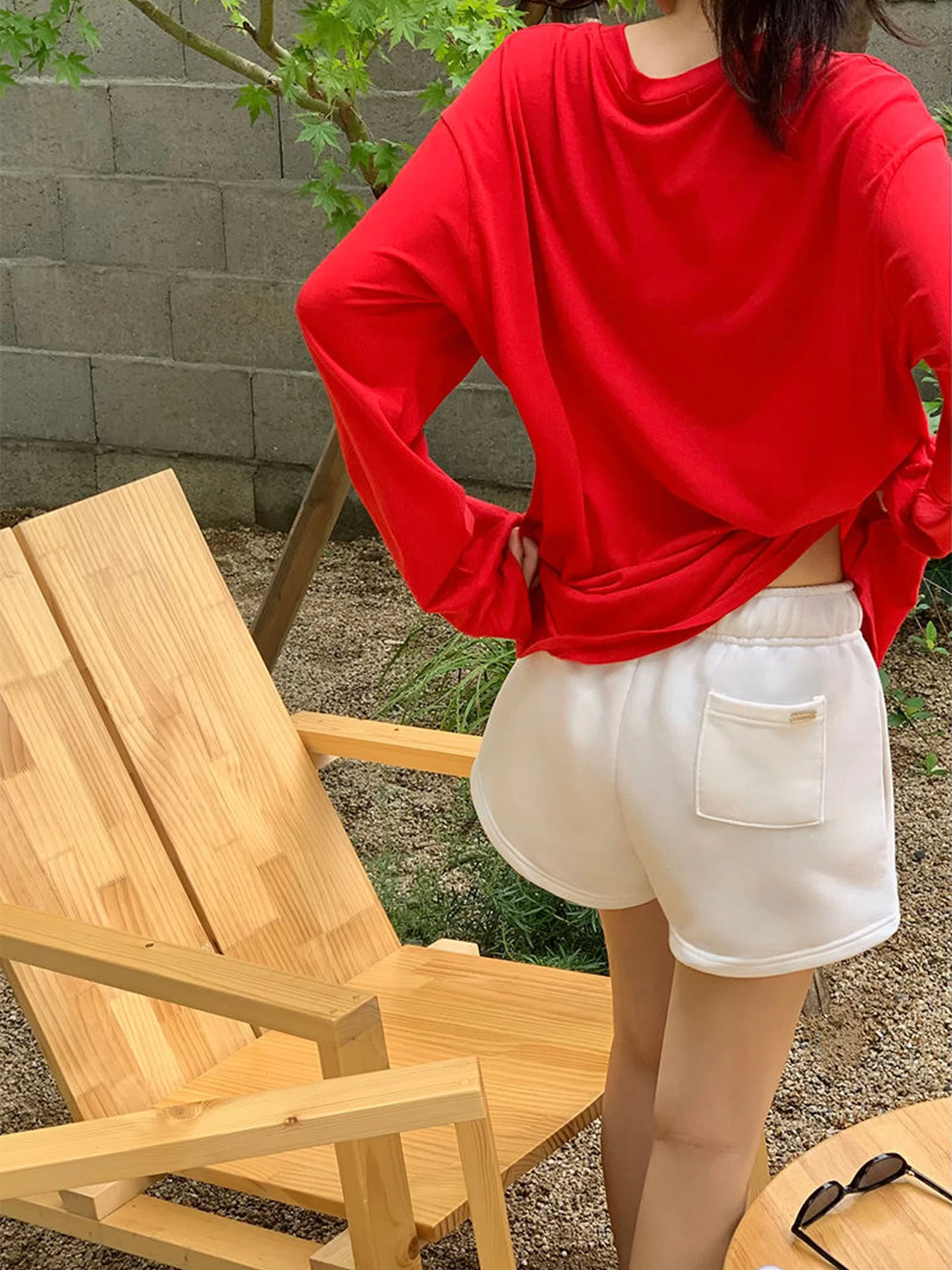 Chic Summer New Simple Match Elastic Waist Drawstring Pure Color Wide Leg Casual Pants Shorts Women Casual Cotton High Waist