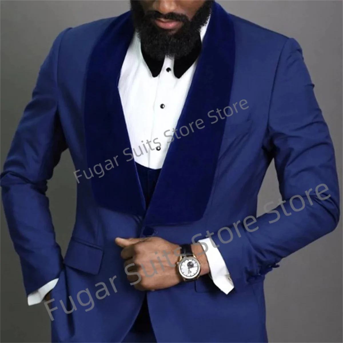 

Men Suits Tailor-Made Solid Color 3 Pieces Slim Fit Royal Blue Velvet Blazer Vest Pants Single Breasted Wedding Business Groom