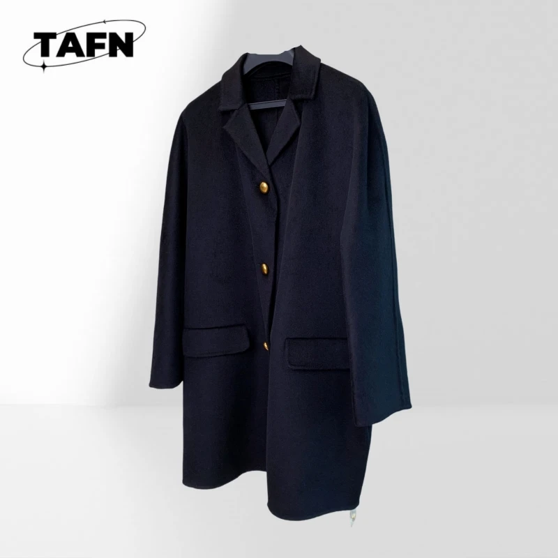 Simple Style Windbreaker Jacket for Autumn Women's Longline Jacket with Adjustable Waist AJ2834