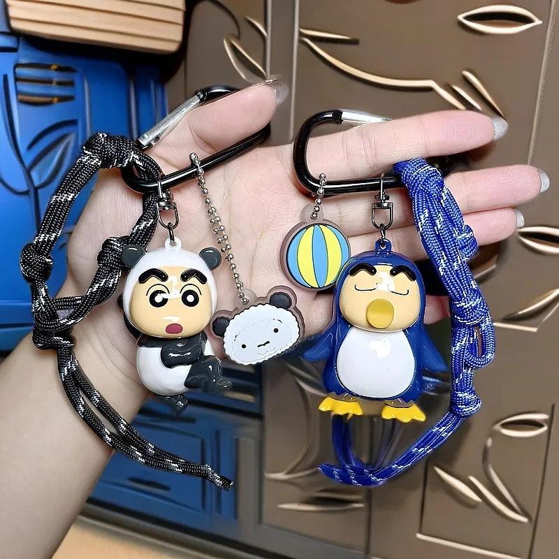 

Crayon Shin-Chan Action Figures Car Keychains Cross Dressing Series Cute Cartoon Penguin Doll Model Keyrings Student Bag Pendant
