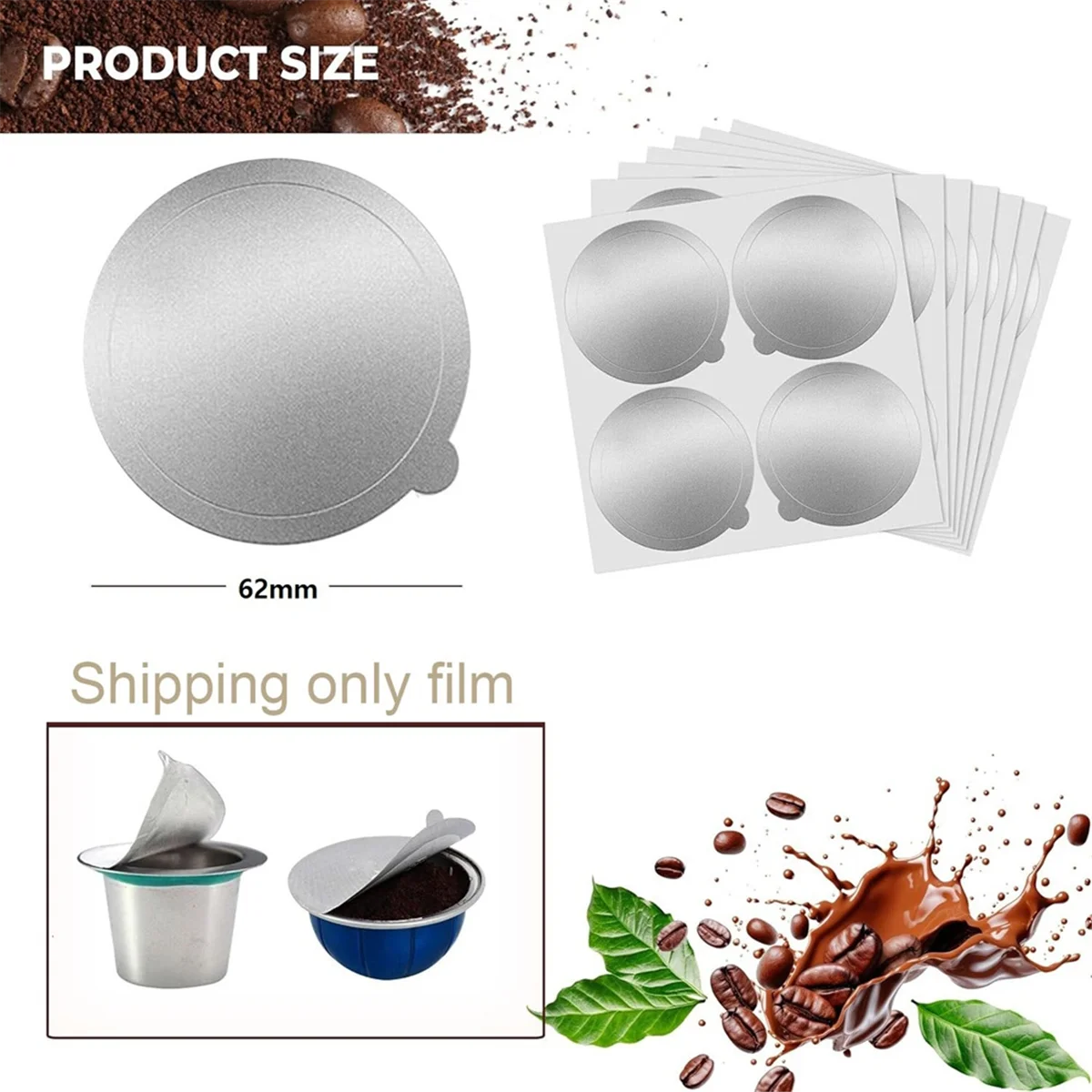 Крышки из алюминиевой фольги для многоразовых капсул Nespresso — для Vertuoline и Vertuo — многоразовые крышки для капсул для кофе (100 шт.)