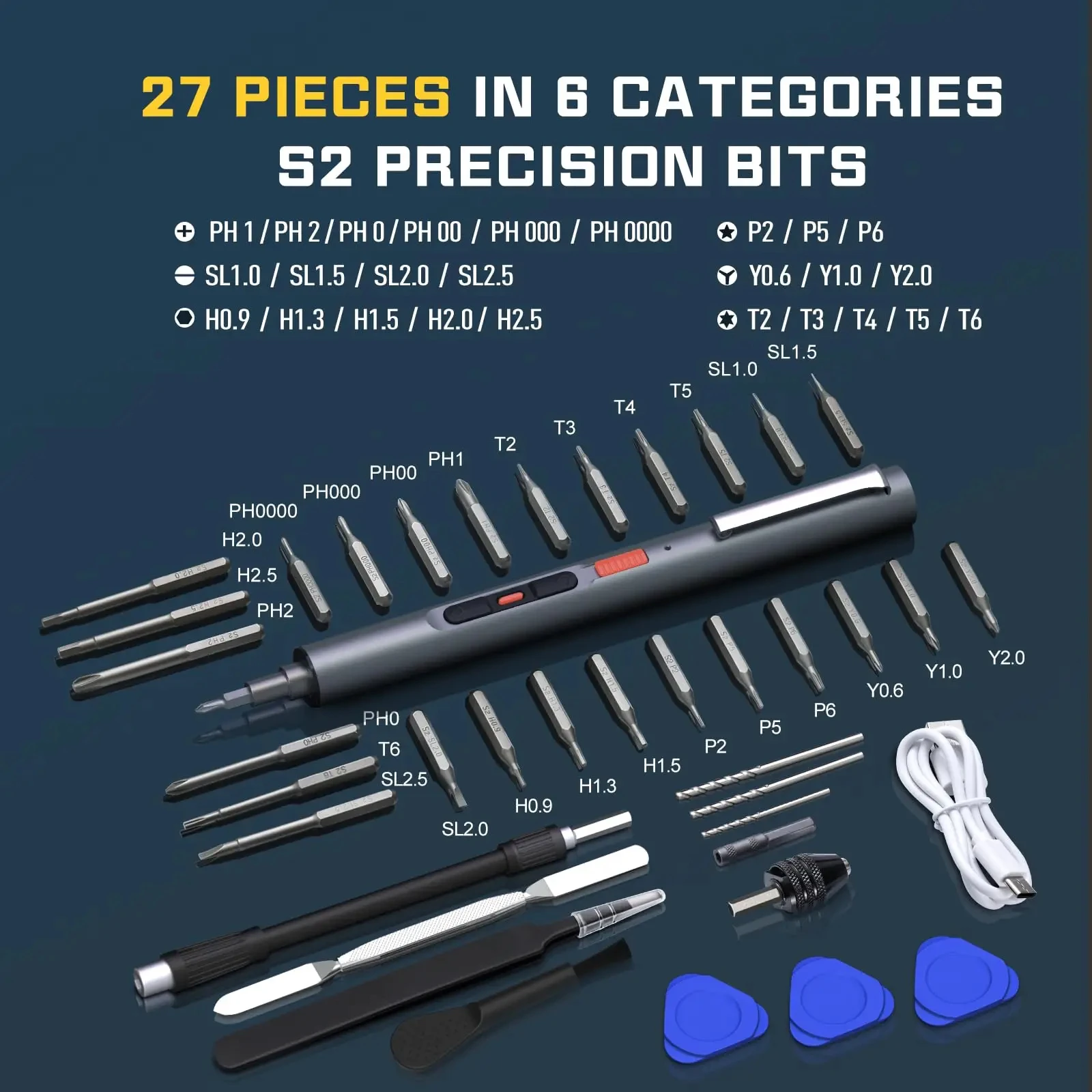 CreationSpace Precision Screwdriver Set 29/42 in 1 Mini Electric Screwdriver 3 Torque Settings Rechargeable with LED Light
