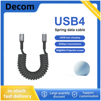 Car USB 4 Type C Spring Cable PD240W Fast Charging 40Gbps Thunderbolt 4 USB-C Data Line for iPhone 16/15 MacBook 1.2m