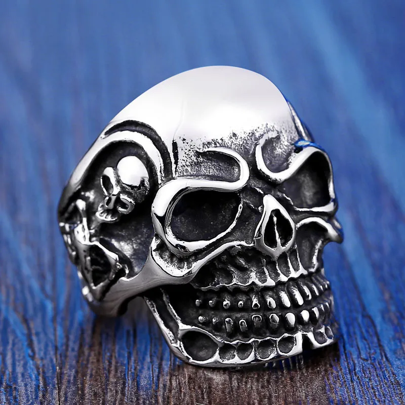 Gothic Retro Stainless Steel Alternative Skull Head Ring Hip-hop Punk Style Men's Domineering Tail Ring Decoration Accessories