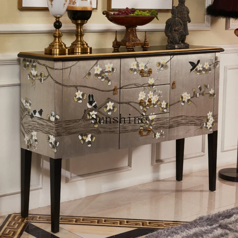 

Painted flowers and birds American new Chinese style entry door ultra-thin solid wood entrance table