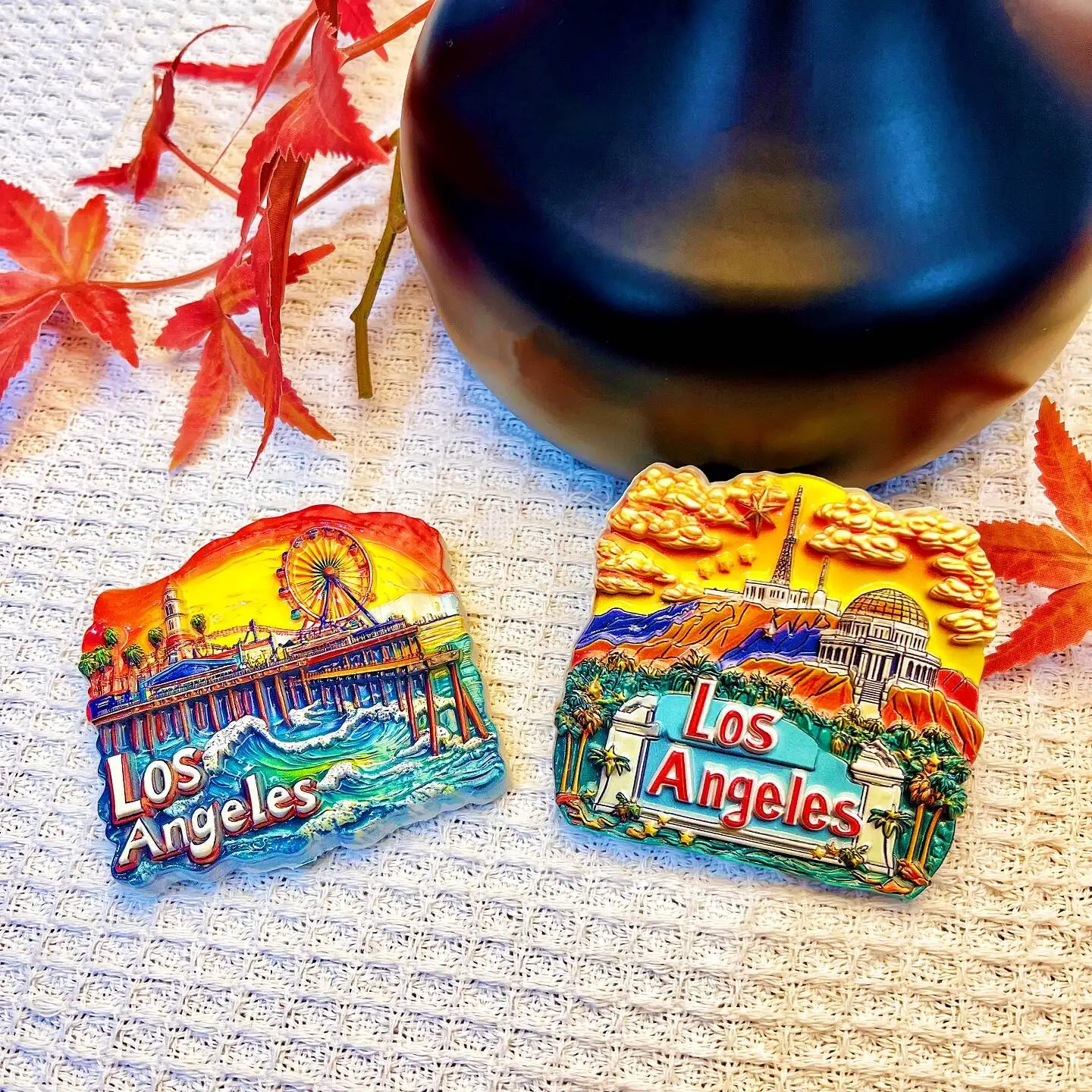 Los Angeles, Hollywood, Griffith Observatory, Santa Monica Pier, Tourist Souvenir Magnetic Refrigerator Magnet view 3