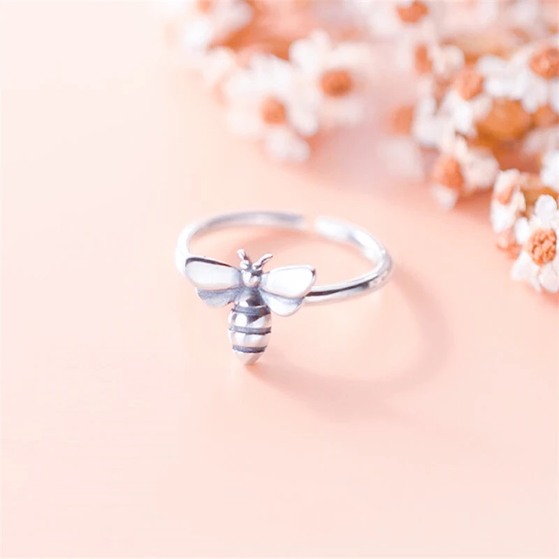 WYEAIIR 925 Sterling Silver Retro Thai Silver Mini Bee anello di apertura ridimensionabile per gioielli di lusso da donna