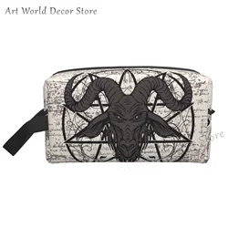 Baphomet Pentagram Satantic Occult Church of Satan Goat Goth Storage Bag Portable Large Capacity Travel Toiletry Cosmetic Bag