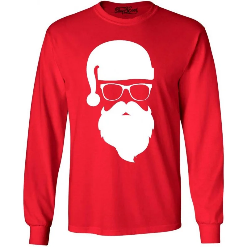 

Men's and Women's Sports and Leisure New Fashionable Santa Claus with Sunglasses Long Sleeve Red