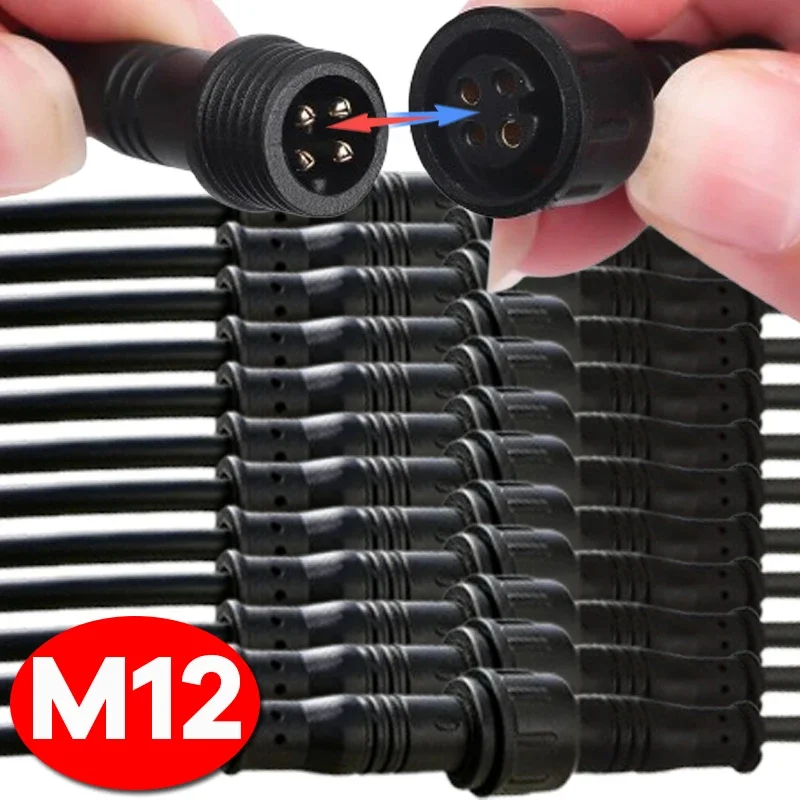 Waterproof Cable Connector Plug Mating Extension LED Cable Outdoor Cable M12 Waterproof Wire Harness Power Connection Plug