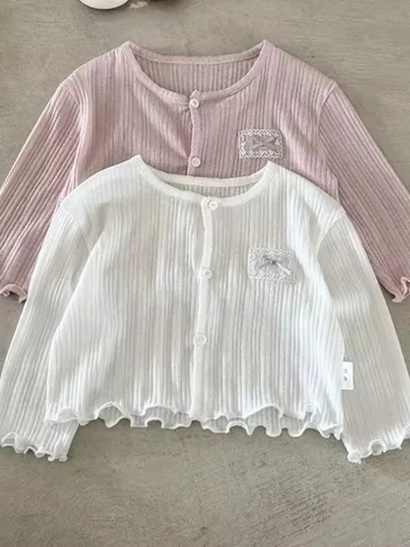 

Sweet Summer Sle Long Sve вязаный кардиган с защитой от солнца Верхняя одежда для маленьких девочек Ele Faionable Silk Top