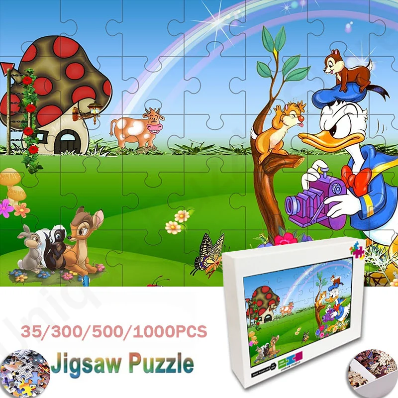 Donald Duck Wooden Jigsaw 35/300/500/1000Pcs Diy Puzzle for Adults Gift Personalized Gift Toys with Box Funny Family Jigsaw