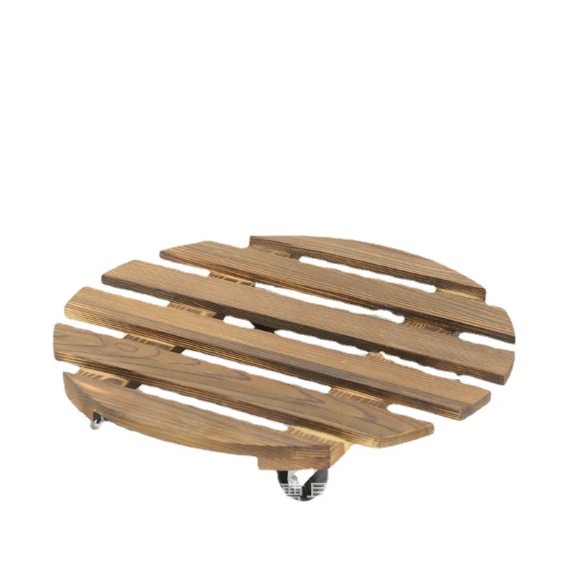 

2026 Solid Wood Round Flower Pot Base with Universal Wheels, Carbonized Movable Plant Stand