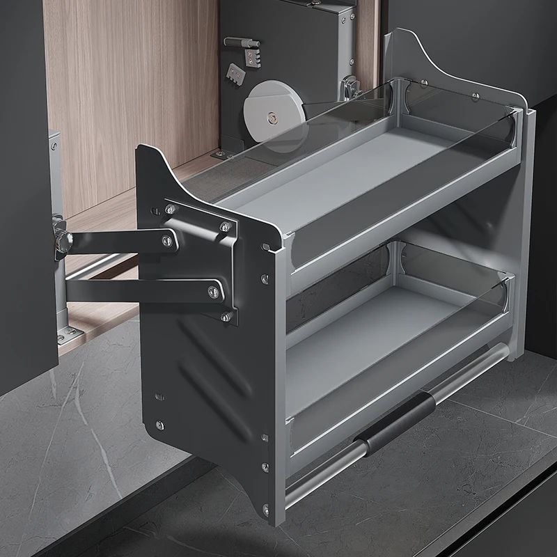 

Hydraulic Pull Down Shelf Upper Kitchen Wall Cabinet Storage Hanger Elevator Lifting Basket