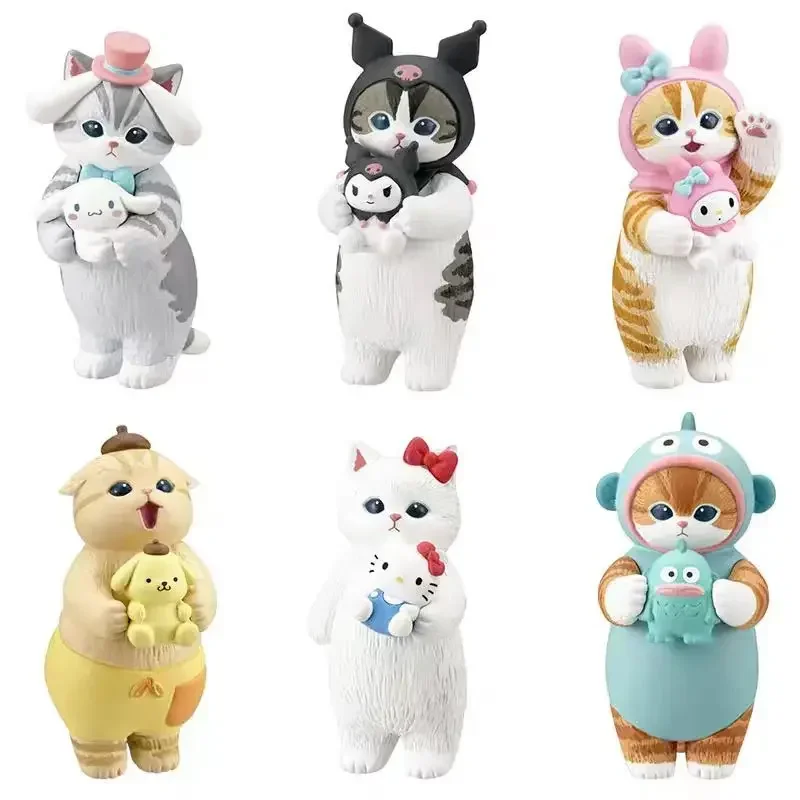 Sanrio-Mini figura de Anime Kawaii, tiburón, gato, retención en Kuromi, Hello Kitty, Hangyodon, modelo de Mascota, regalos, 5,1-5,4 cm, 6 unidades por lote