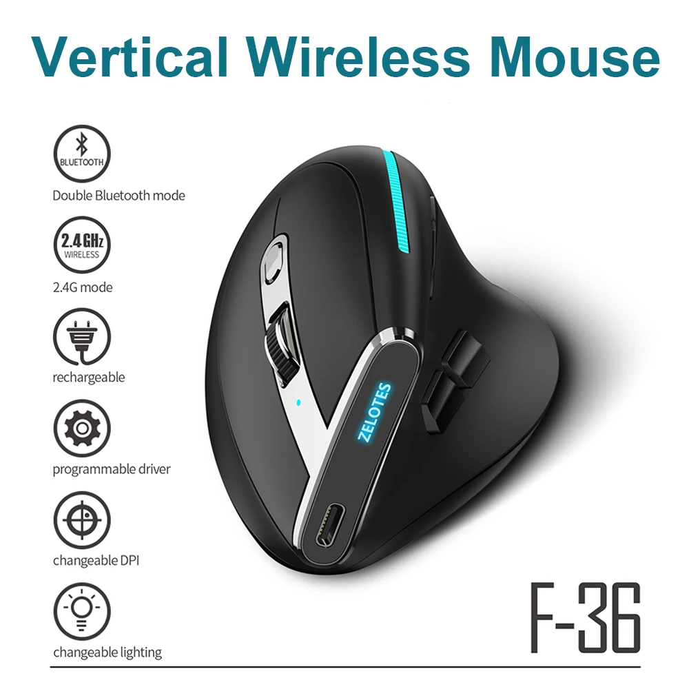 

Lefon 2.4G Wireless Vertical Mouse Ergonomic Bluetooth Optical Gaming Mice 6 Buttons 2400 DPI for Computer Laptop Pc F36