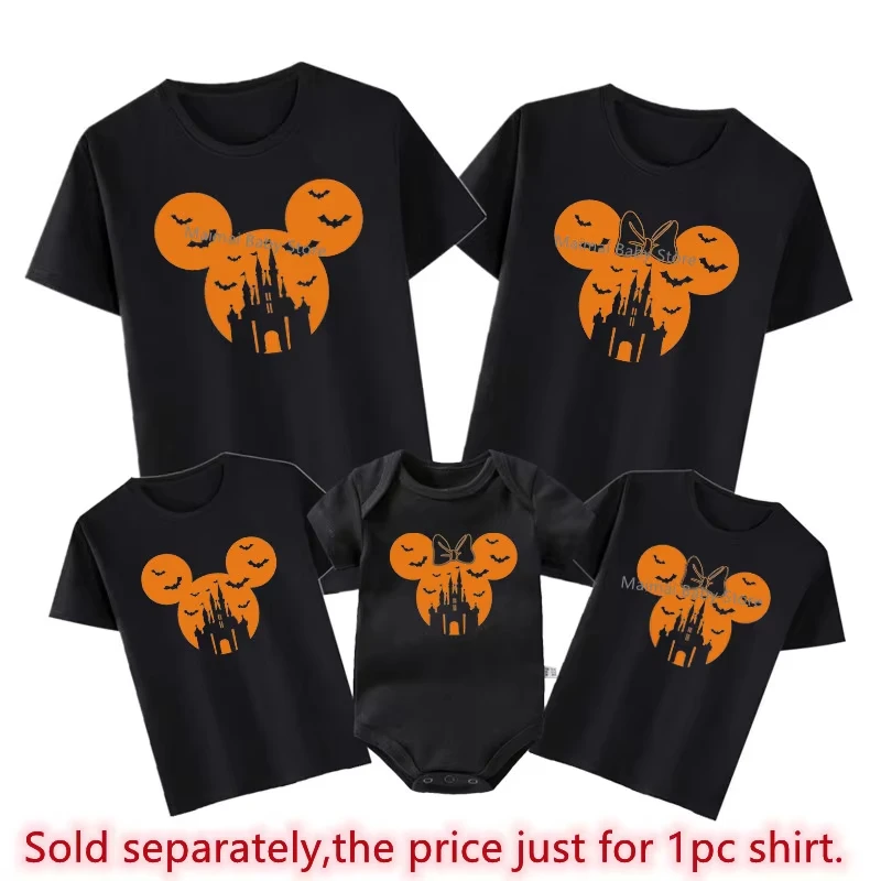 New Disney Happy Halloween Shirts Mickey Minnie Mouse Head Print Family Matching Outfits Funny Look Disneyland Trip Tees Tops