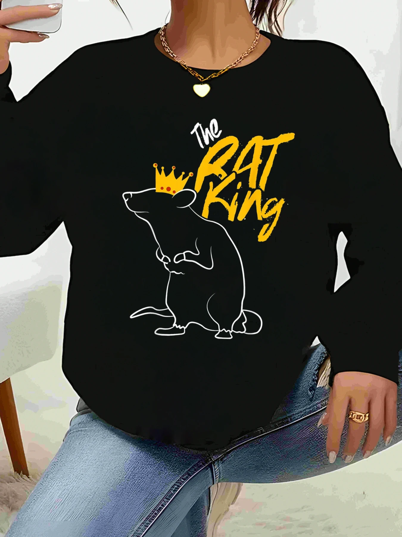 

Rat King Crown Print Long Sleeve Sweatshirt Halloween Casual Wear Women