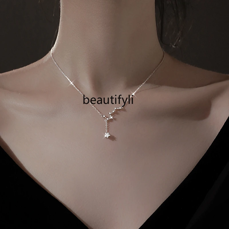 Light luxury 925 sterling silver niche necklace women's collarbone chain high-end simple star pendant