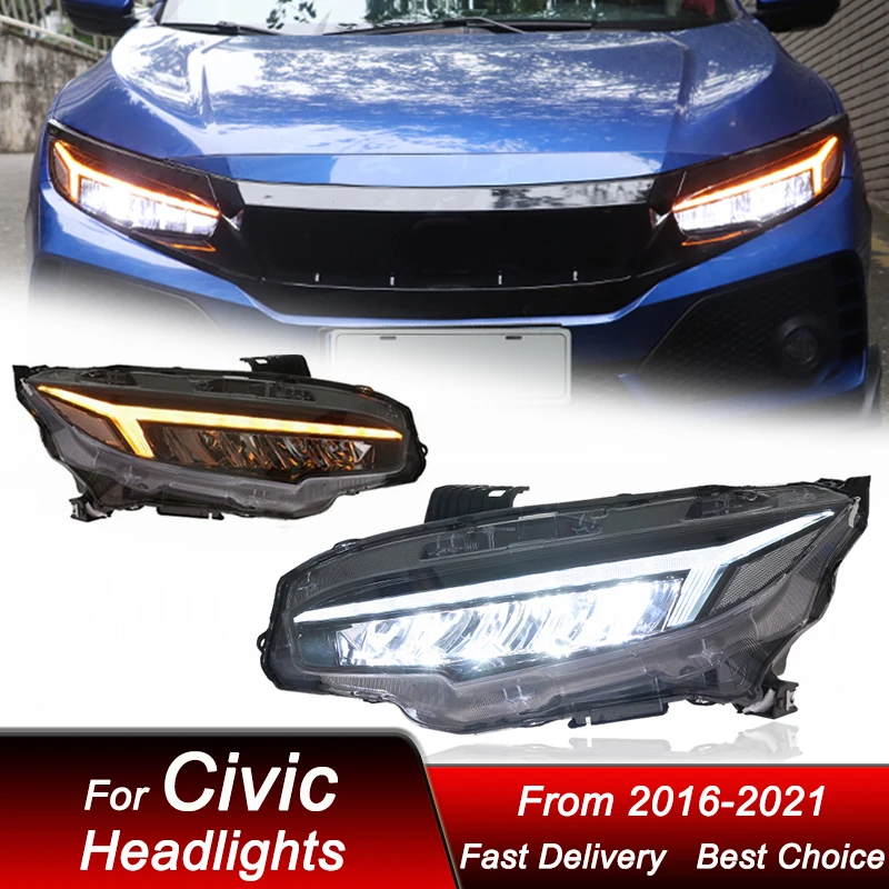 

Car Headlights For Honda Civic 10G 16-21 dragon wings style full LED Headlamp Assembly Upgrade Projector Lens Accessories Kit