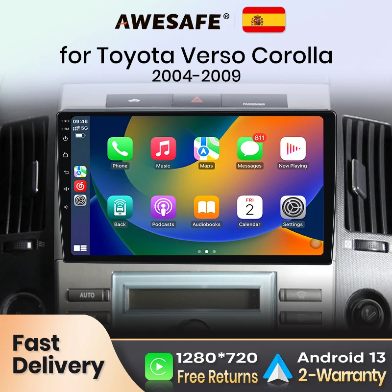 AWESAFE Wireless CarPlay for Apple Android 13 Auto Radio for Toyota Verso Corolla 2004-2009 2006 Multimedia Screen Stereo GPS RD