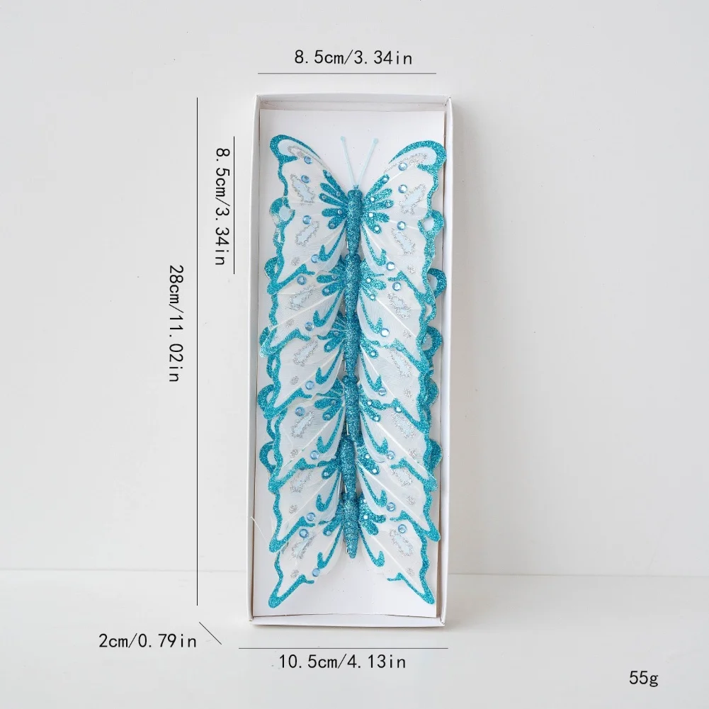 

Christmas Decoration Set 6 Artificial Butterfly Flowers Lightweight Feathers and Plastic for DIY Holiday Projects