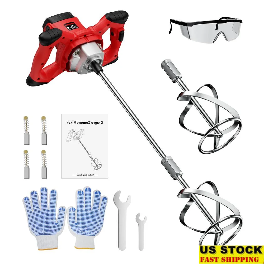 Portable Handheld Cement Mixer 2100W 6-Speed Mortar Mixing Tool Kit Blades Brushes Wrenches