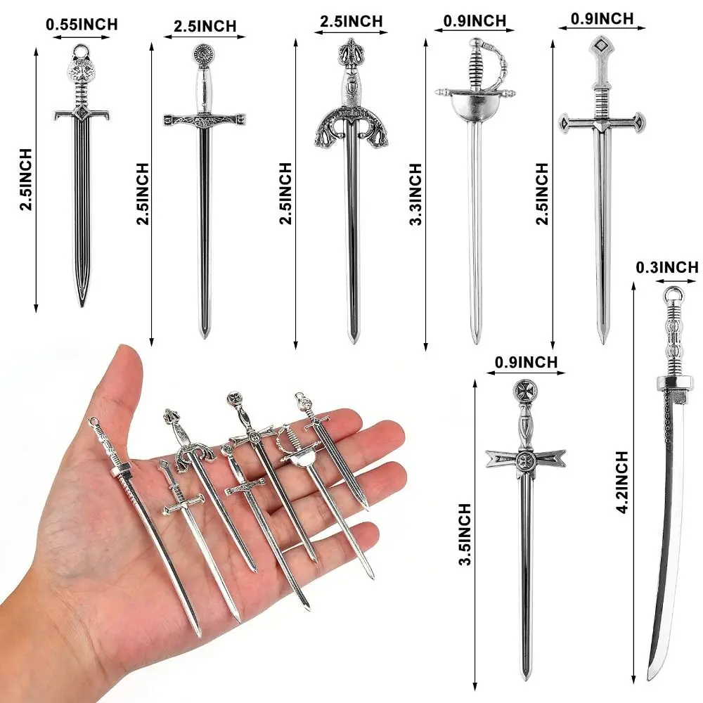 14 Pcs Antique Bookmark Book Accessories Mini Silver Sword Bookmark 7 Styles Metal Book Accessories DIY