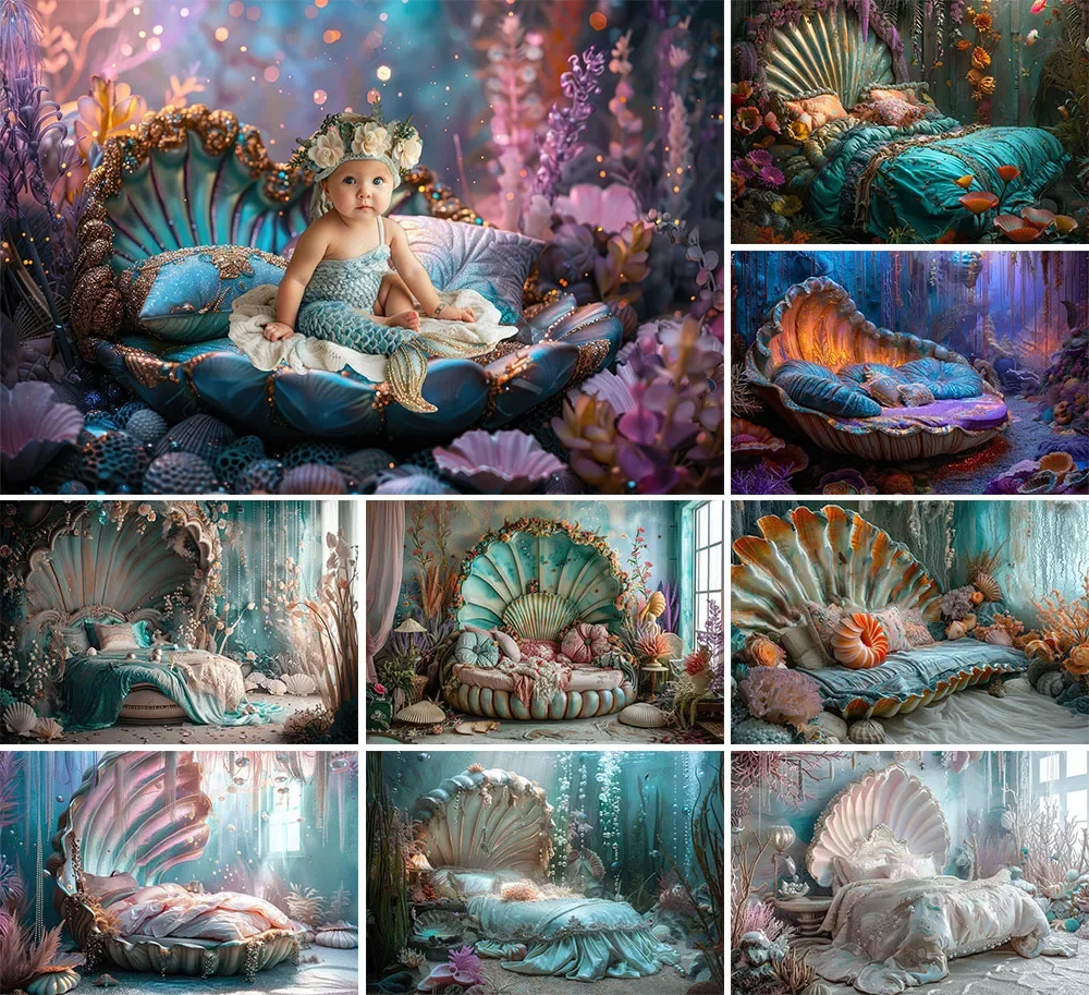 Mehofond Photography Background Mermaid Seabed Seashell Baby Girl Birthday Party Cake Smash Portrait Decor Backdrop Photo Studio