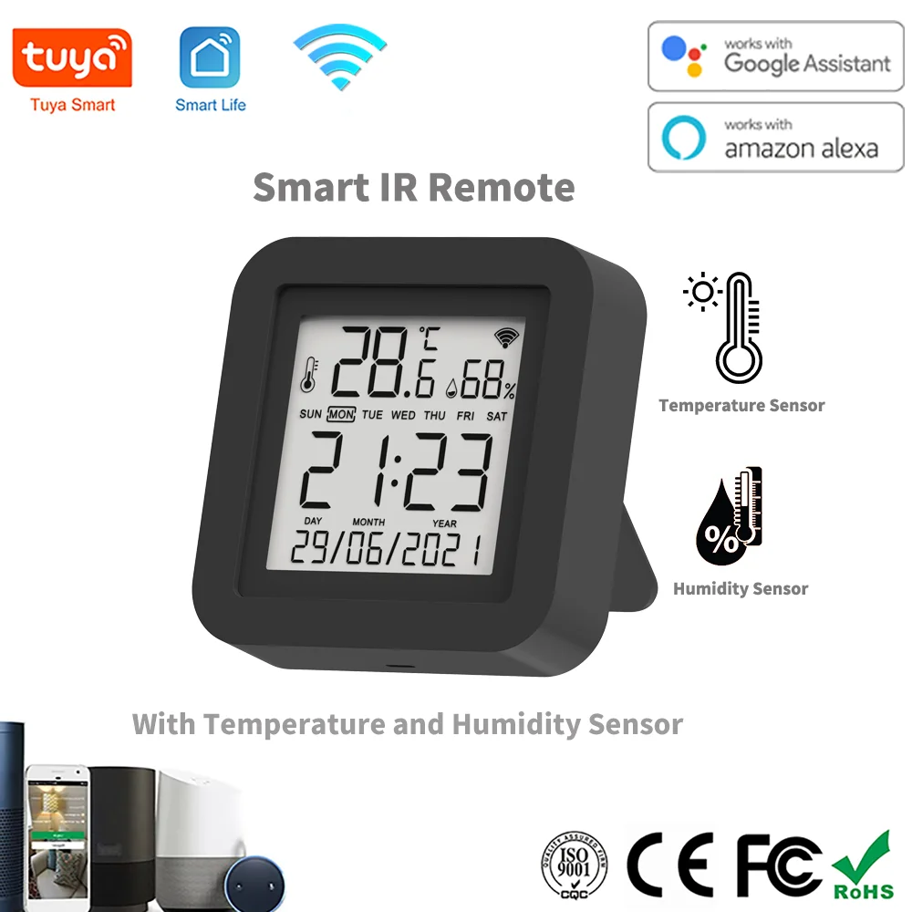 Tuya Smart WiFi  AC TV Universal IR Remote Controller with Temperature Humidity Sensor Display Work with Alexa Google Home