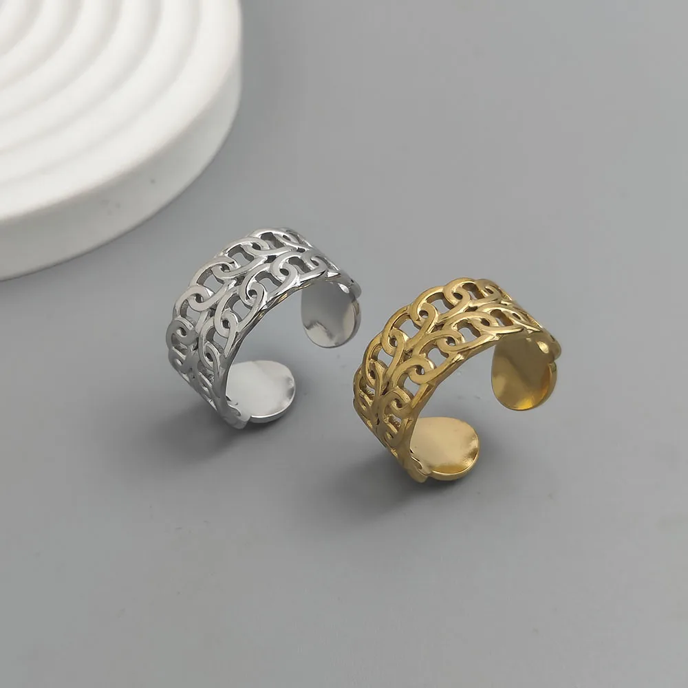 Stainless Steel Rings Minimalist Hollow Orbicular Open Ring Personality Design O-Word Ring for Women Jewelry Gift