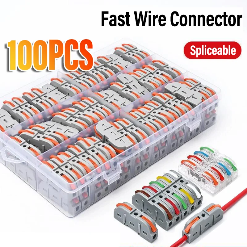 Conectores universales de alambre de palanca 1 a 1 Conector eléctrico rápido de empalme compacto en línea Conector reutilizable en terminales aislados Traje para cables duros y blandos
