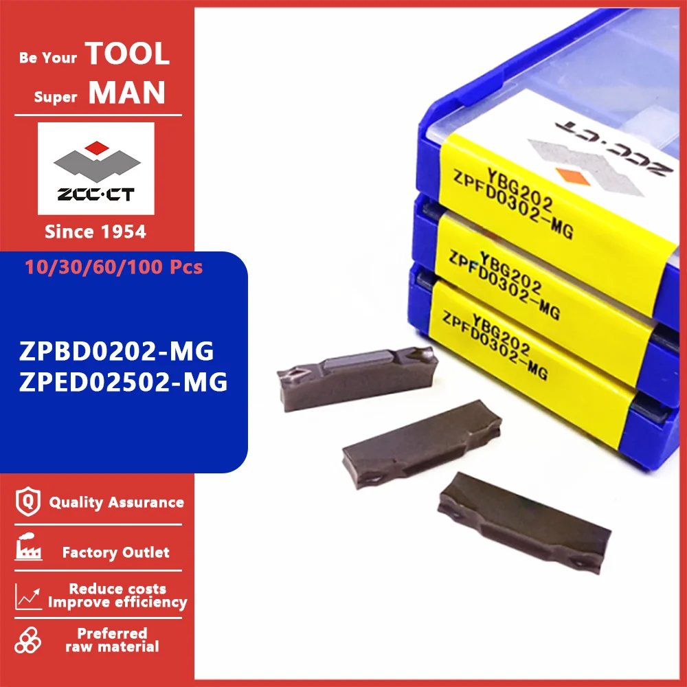 ZCC CT Original Genuine Lot ZPBD0202-MG ZPED02502-MG Carbide Inserts Parting Grooving Tools CNC Cutting Lathe Blades