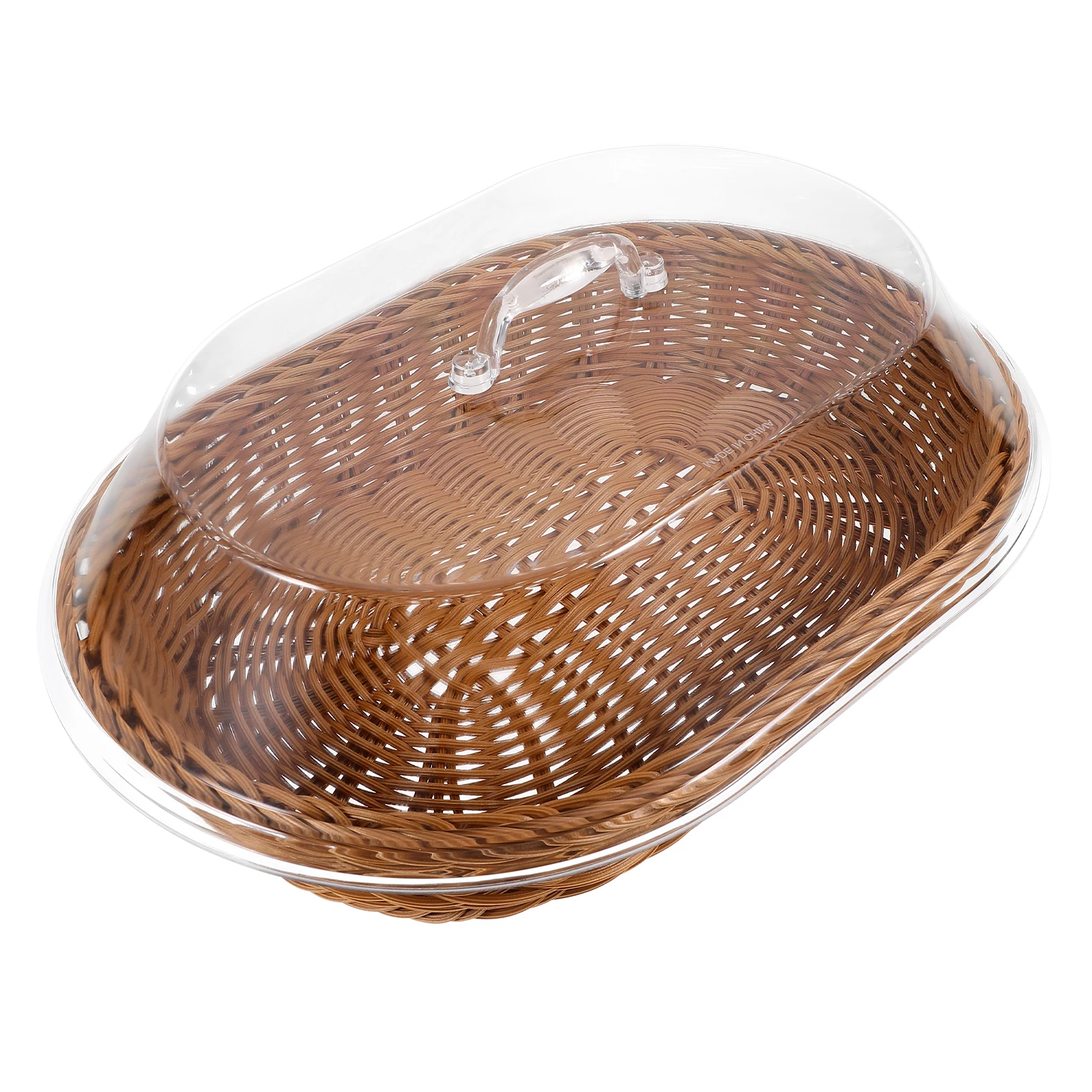

Food Fresh-keeping Basket 36cm Transparent Lid Bread Baskets Storage Container Fruit Vegetable Dessert Snack-serving Tray Woven