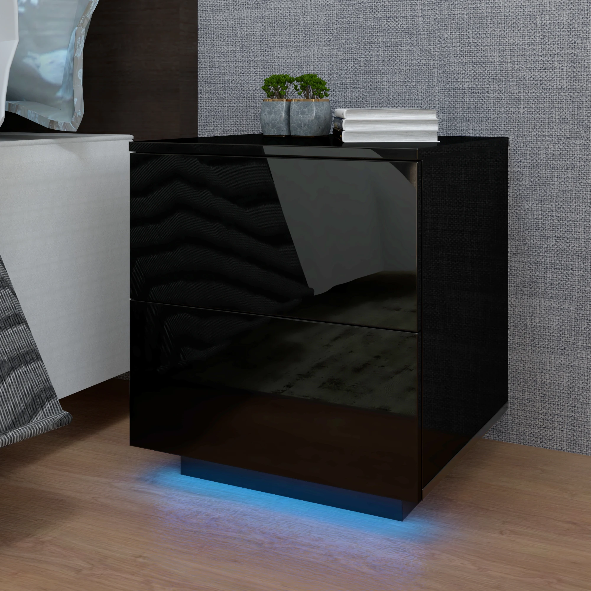 Nightstand Side End Table LED Double Side Cabinet Bedside Table Black/White[US-Stock]