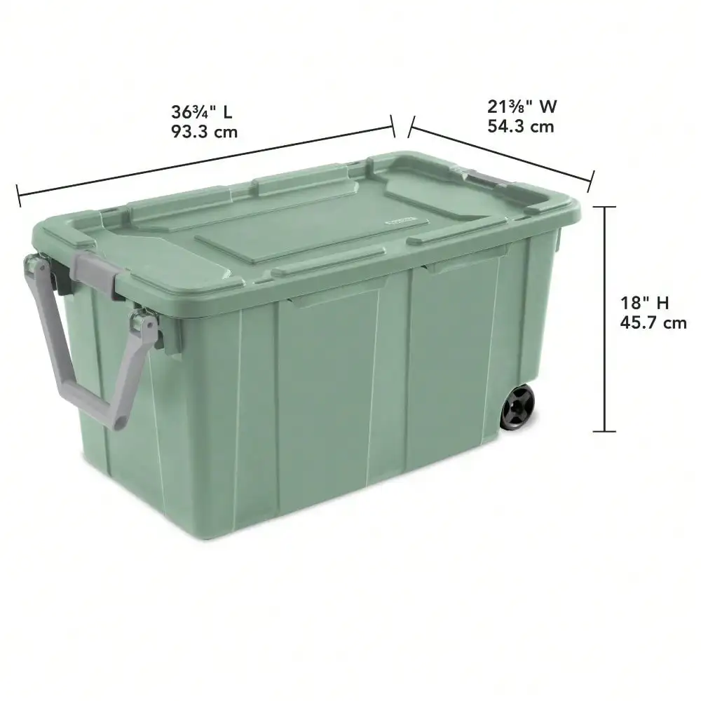 2 Pack 40 Gallon Wheeled Plastic Storage Bins Green Heavy Duty Rolling Storage Containers With Latch Lid Pull Handle Stackable Storage Tote Trunk For Garage Basement Home Organization Gift view 2