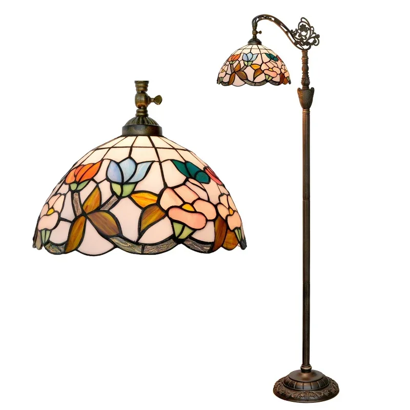 

Vintage country style 30CM white background morning glory floor lamp, indoor lighting soft arch gooseneck