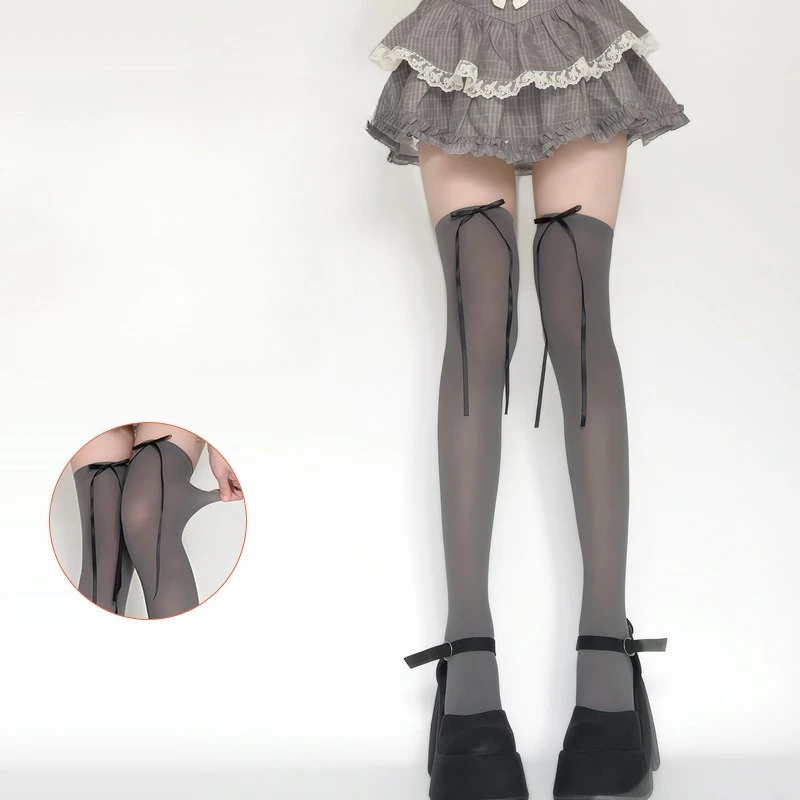 

Spring Summer Thin Grey Over Knee Socks for Girls Sweet Korean Fashion Ballet Lolita Sweet Sheer Slouch Socks for Teen Girls