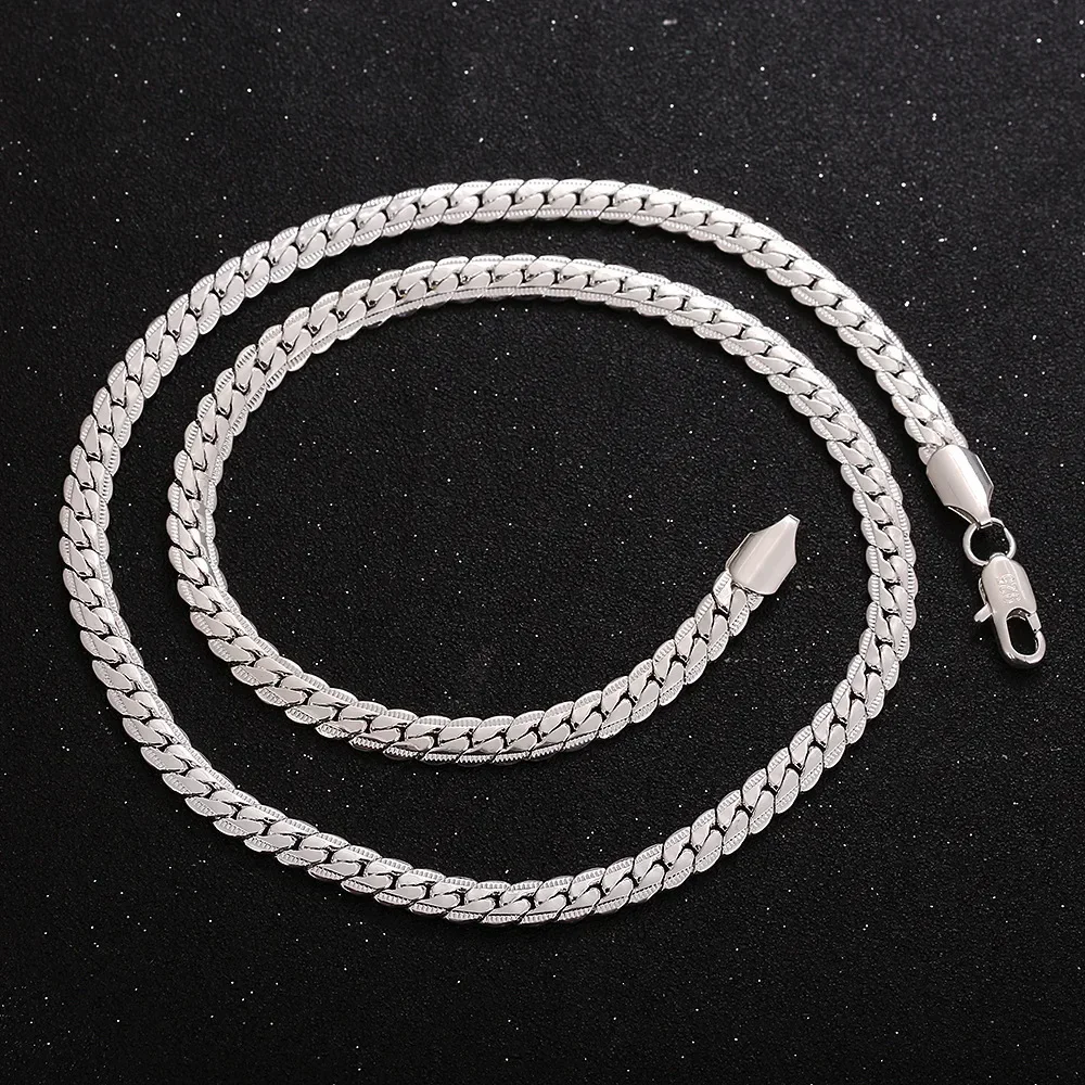 Nice 925 Sterling Silver 6MM Full Sideways Chain Necklace For Women Men Fashion Jewelry Sets Wedding Gift