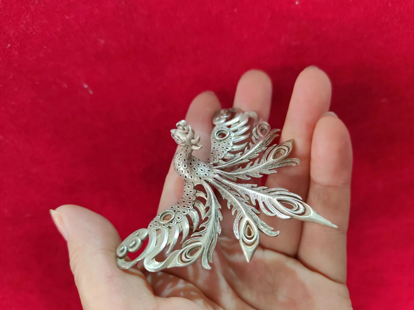 

Chinese Tibetan silver three-dimensional phoenix pendant Hanfu hair crown DIY accessories