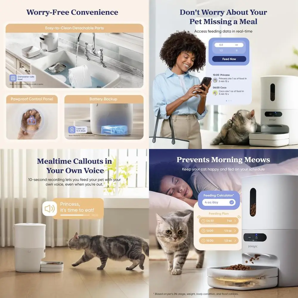 

Smart Pet Feeder: Monitors Food Intake, App-Controlled, 3.6L Dispenser for Cats & Dogs, Up to 10 Meals, Stainless Steel, Dual Po