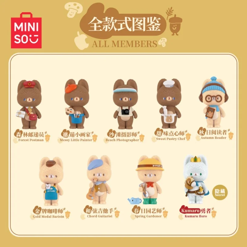 Miniso pequeno urso kumaru caixa cega pequeno urso kumaru pequeno sonhador série garagem kit anime caixa cega brinquedo gue caixa mistério presente