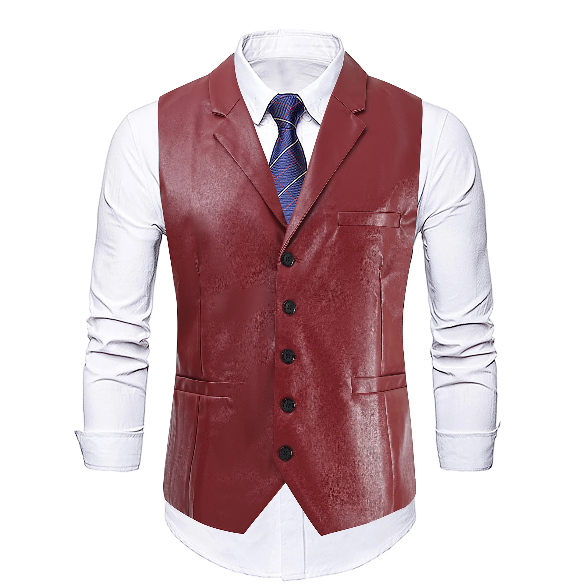 

Осенне-зимний новый мужской жилет с v-образным вырезом, повседневный однотонный простой облегающий однобортный кожаный жилет