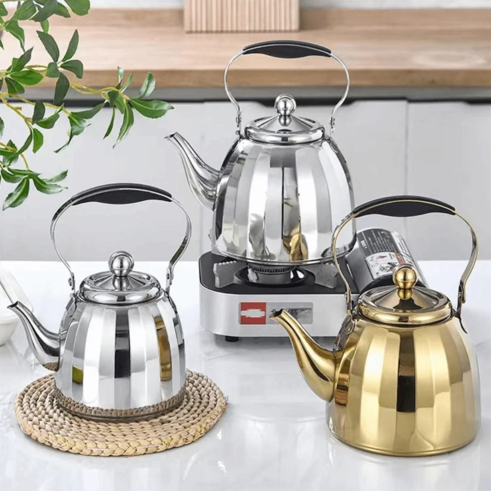 1/1.5/2L Restaurant Tea Kettle Stainless Steel Scald-proof Handle Boiling Water Pot Removable Infuser Mirrored Kitchen Cookware