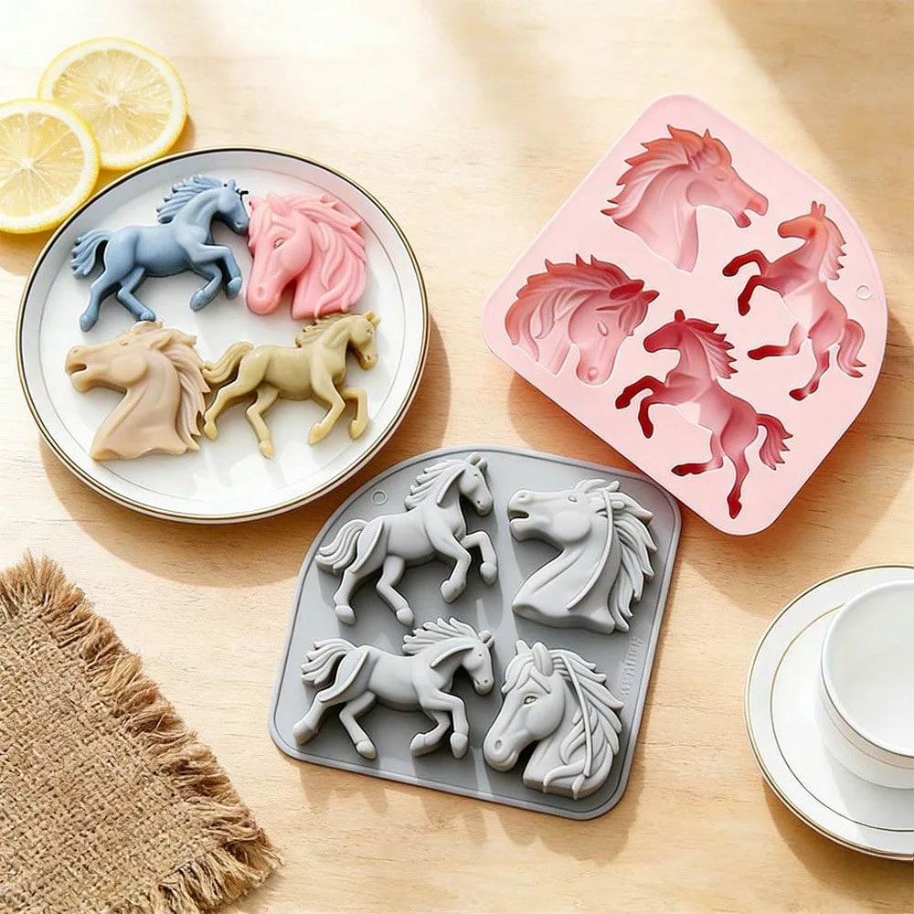 4 Cavity 3D Horse Silicone Mold Fluffy Pony Candle Soap Mould DIY Animal Resin Mold Handicraft Home Decor Birthday Souvenir Gift