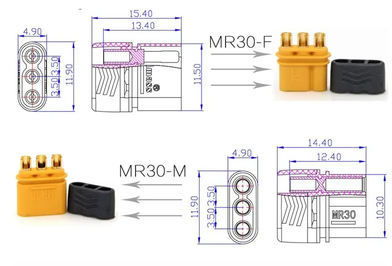 10 pares AMASS MR30 conector macho hembra con funda para RC Lipo batería RC multicóptero avión