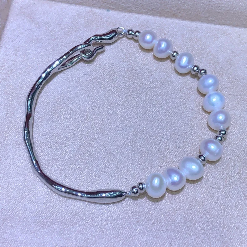S925 Sterling Silver Bracelet Mount Settings Finding Mountings Base Part Bangle Accessories Fittings for 4-9mm Pearls